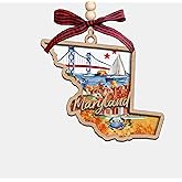 Maryland State Christmas Wooden Ornament - 2-Layer Laser-Cut Wooden Keepsake - Rustic Holiday Decor & Ideal Travel Gift for Women Men Family & Friends - Maryland Locals Gift