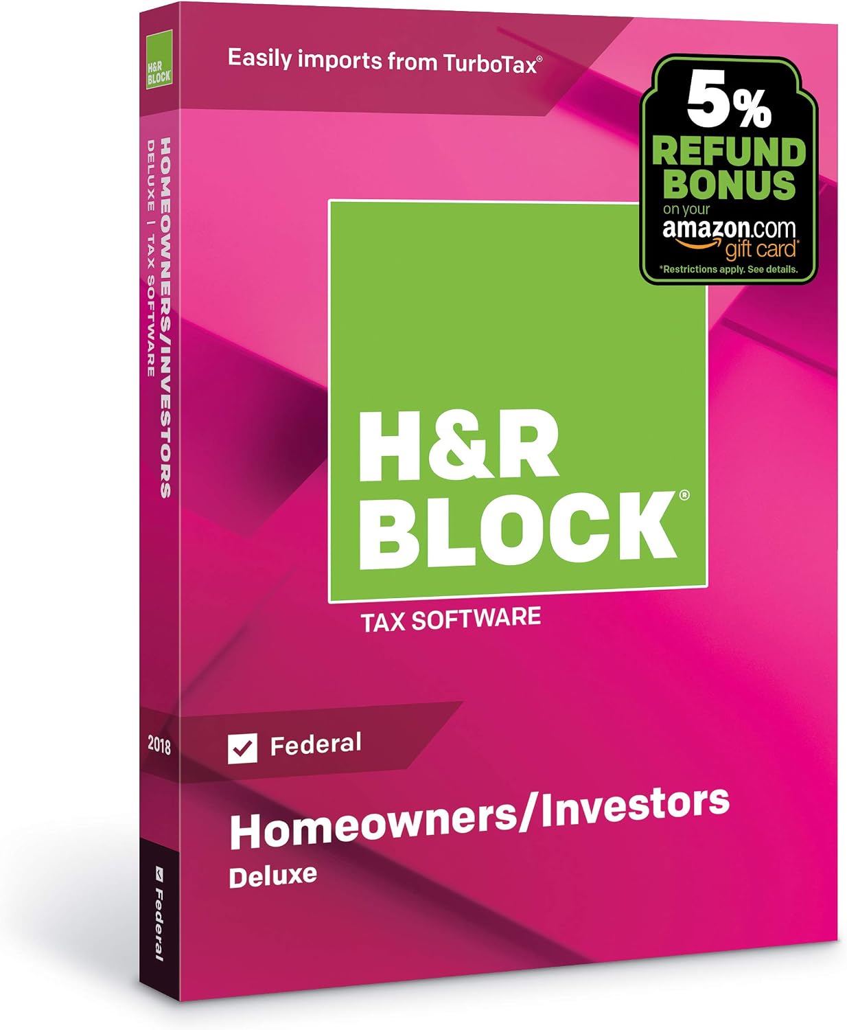 amazon com h r block tax software deluxe 2018 federal only with 5 refund bonus offer pc mac disc amazon com