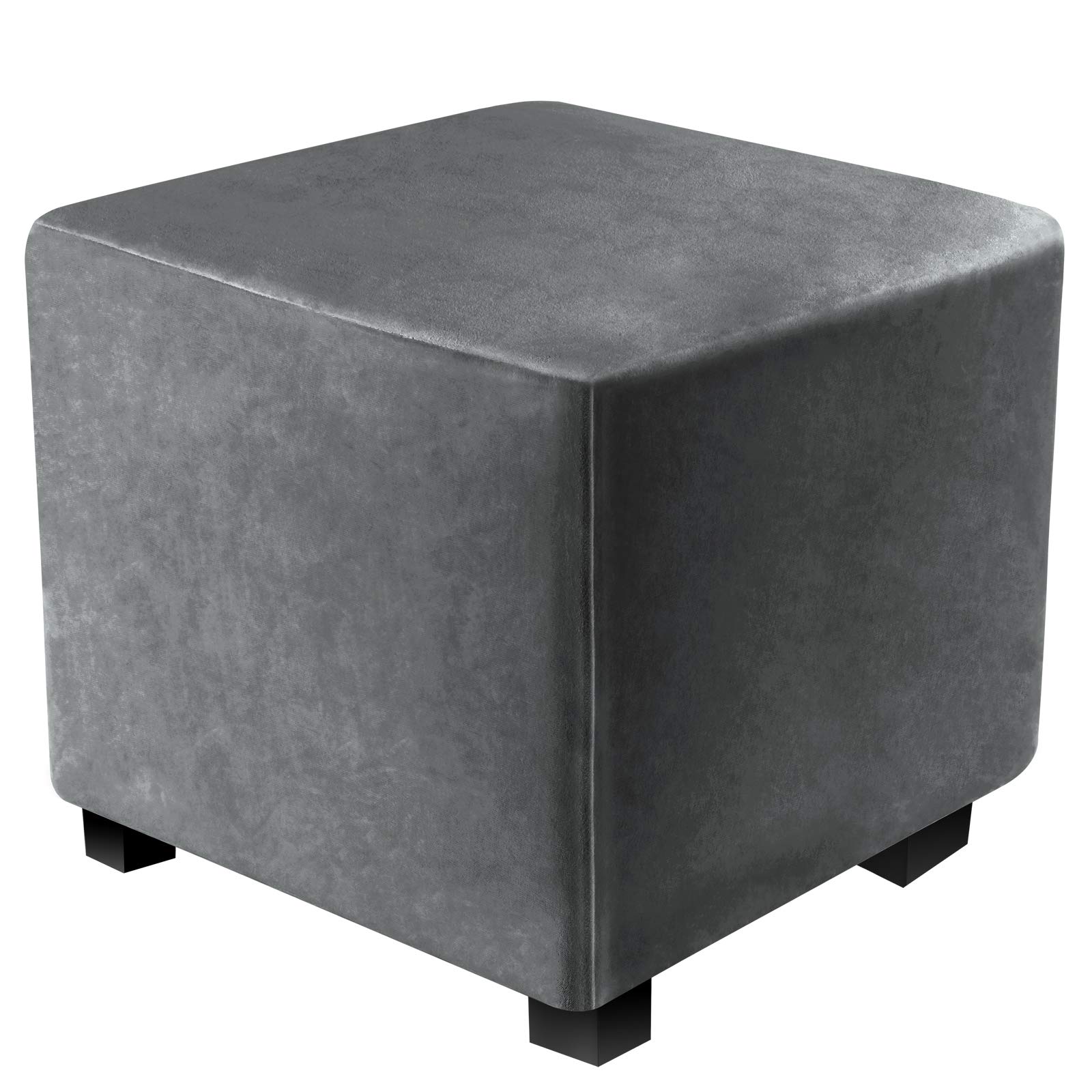 DUJUIKE Ottoman Covers Slipcover Square Ottoman Covers Protector for Footrest Foot Stool Furniture Stretch Comfortable Velvet with Elastic Bottom(Length & Width:33-46 Height:38-46cm,Grey)