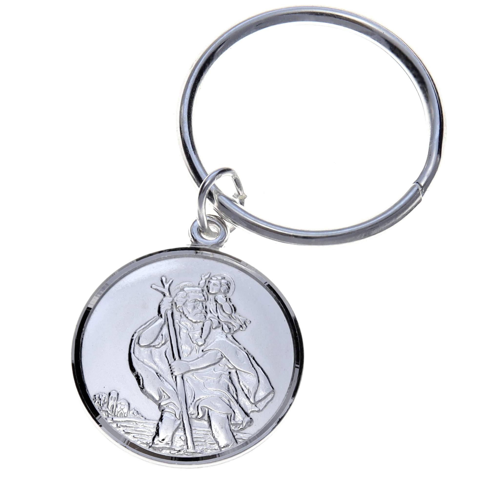 Alexander Castle 925 Sterling Silver St Christopher Keyring for Men, Reversible Car Keychain, Key Fob Key Chain with Jewellery Gift Box