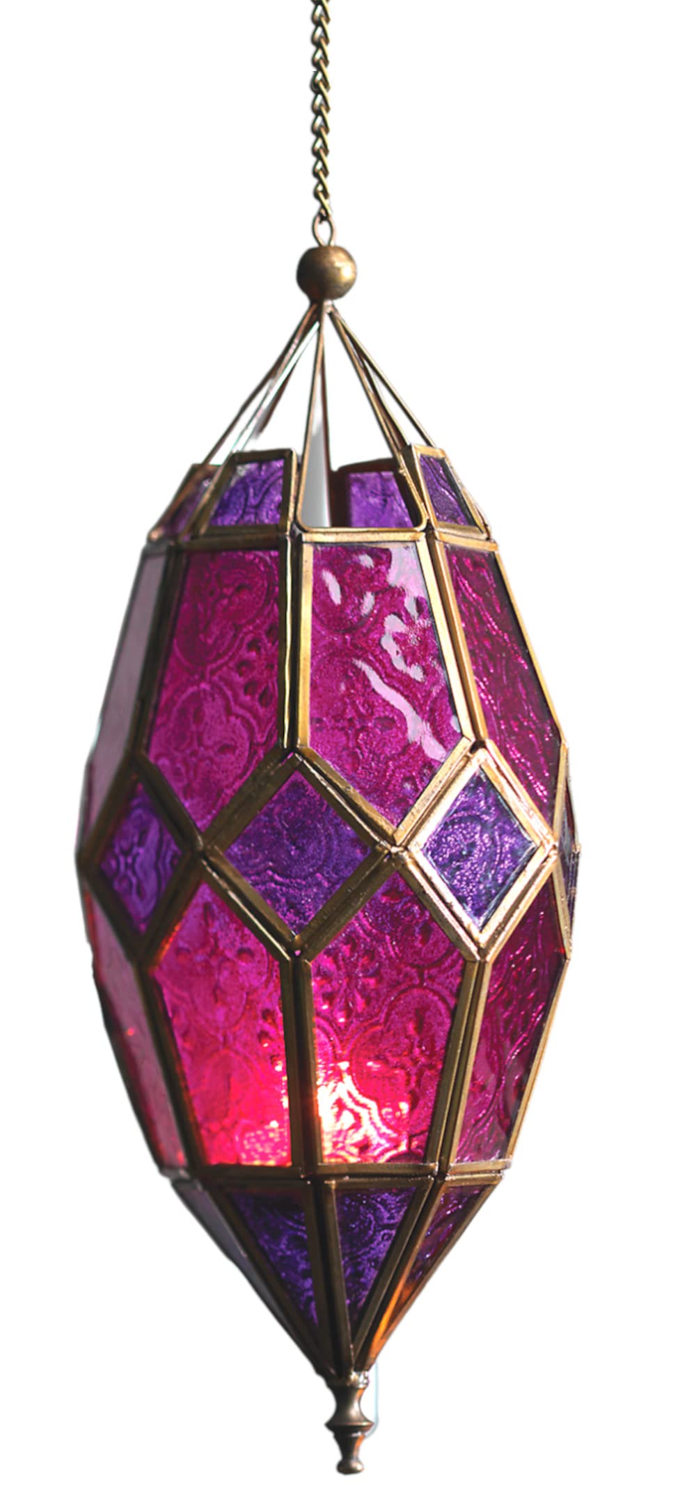 Moroccan Style Hanging Glass Tealight Lantern (Medium Purple/Pink)