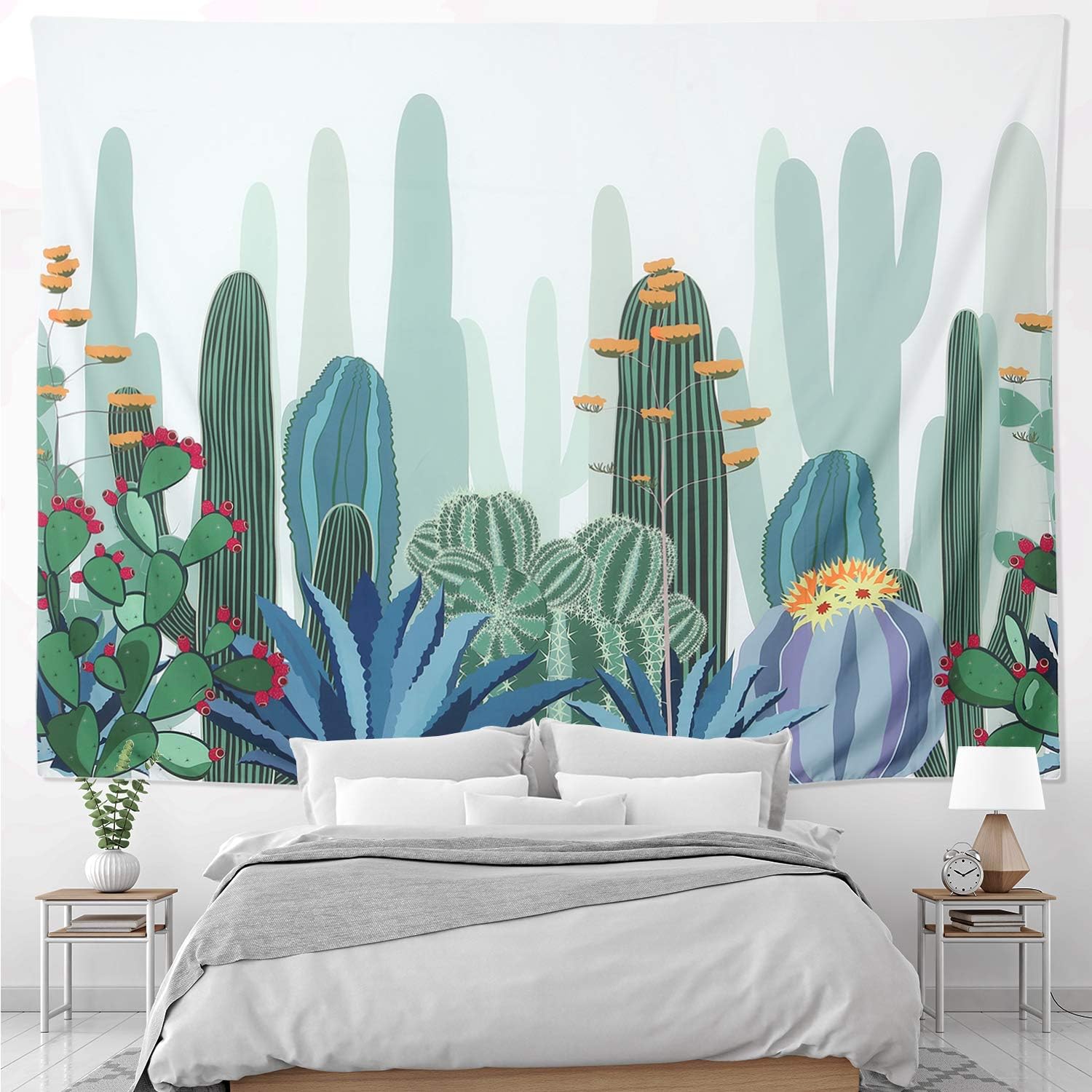 HOMKUMY Cactus Wall Tapestry, Bohemian Hippie Tapestry Psychedelic Indian Wall Hanging Tapestry for Home Decor Bedroom Living Room, Medium 59x51 Inches
