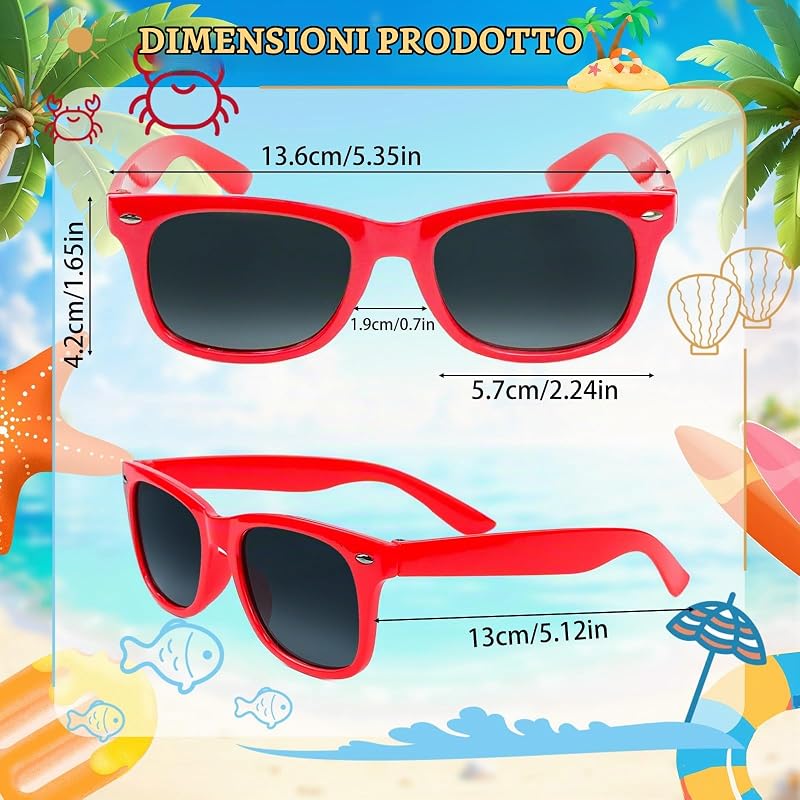 Occhiali da sole colori neon, 24 pezzi per bambini, regali per feste, per uomini e donne, perfetti per estate, spiaggia, piscina, compleanni e all’aperto