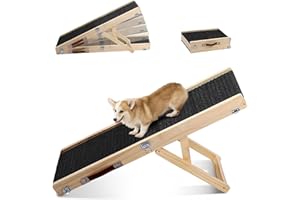 Small Dog Ramp,Adjustable Portable Folding Wooden Pet Ramp with Non-Slip Mat for Sofa Couch Car, 32" Long & Adjustable 9"-17.