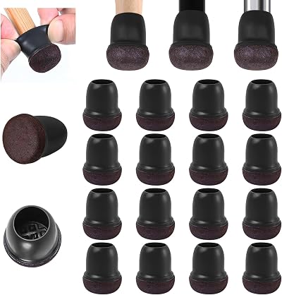 Ezprotekt Chair Leg Covers 0.75in Black 16pcs with Felt Bottom