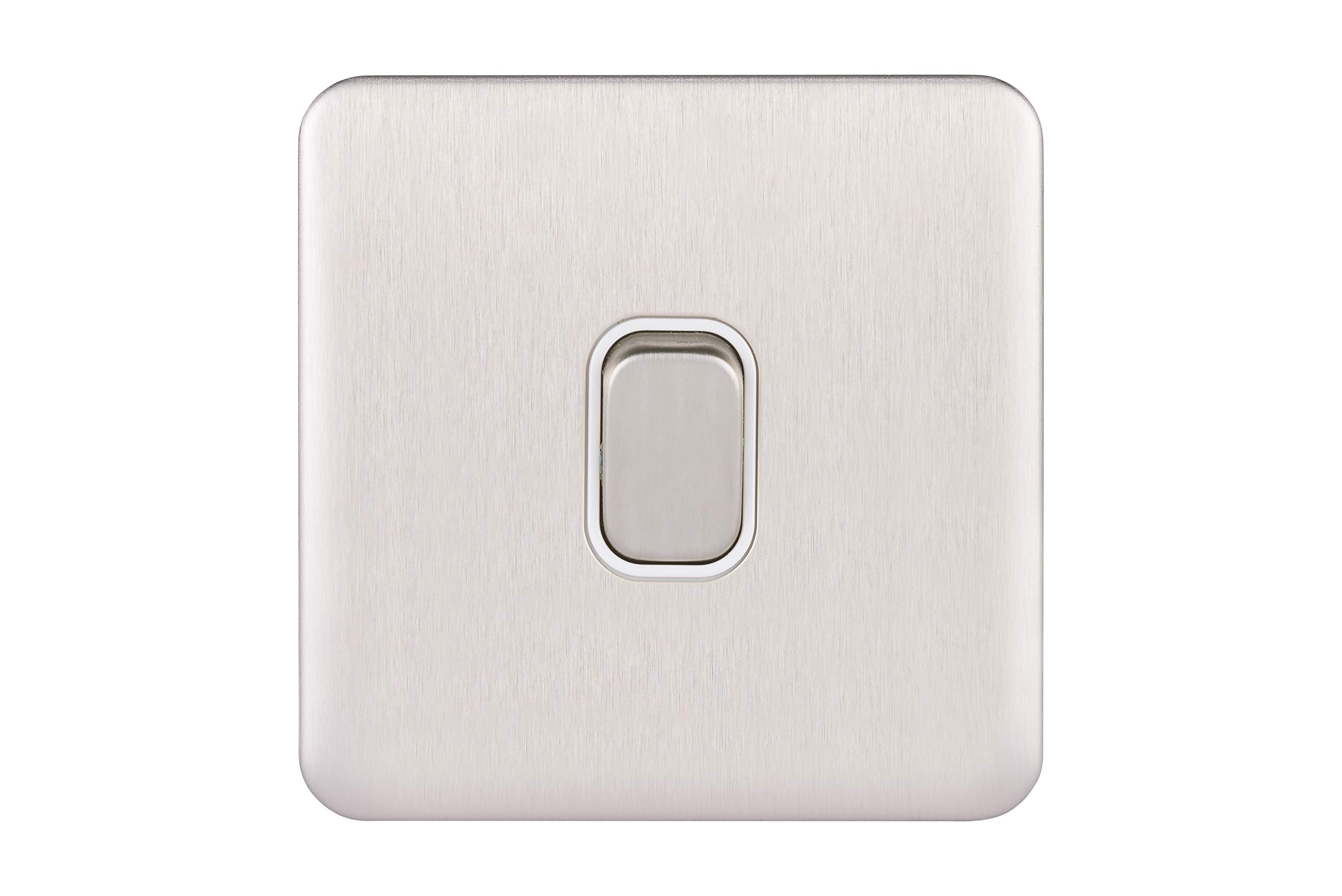 Schneider Electric Lisse Screwless Deco - Single Light Switch, Double Pole, 20AX, GGBL2010WSSS, Stainless Steel With White Insert