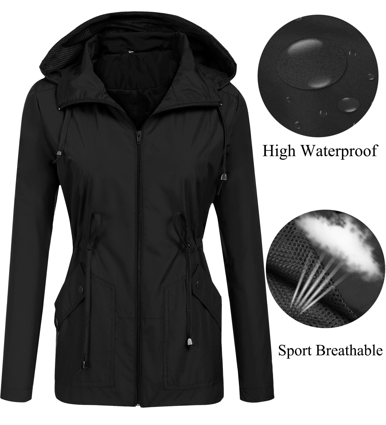 LOMON Womens Raincoats Waterproof with Hood Travel for Ladies Teens