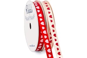 Ribbli Valentine’s Day Ribbon,2 Rolls Heart Satin Ribbon Use for Valentines Day Craft,Gift Wrapping,Home Decor,3/8 Inches Total 20 Yards,Red/Pink/Cream