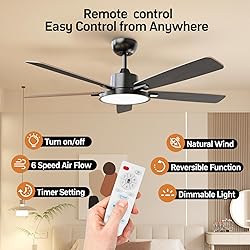 TALOYA 52 Inch Black Walnut Ceiling Fans with