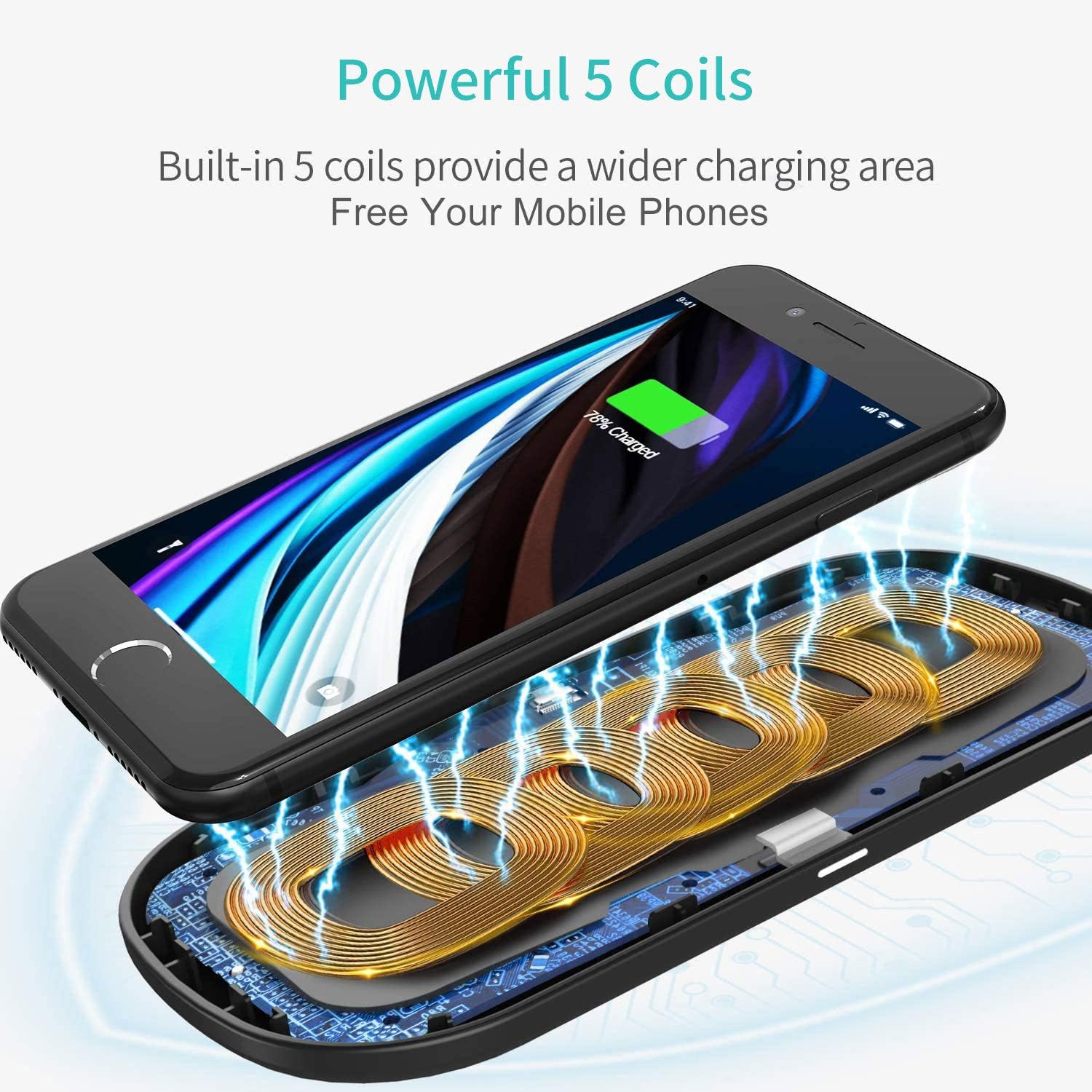 CHOETECH Dual Wireless Charger, 5 Coils Qi Certified Fast Wireless Charging Pad Compatible with iPhone 12/12 Pro/12 Pro Max/12 Mini/SE /11/11 Pro Max/XS, Galaxy S20/Note 10, AirPods Pro (With Adapter)