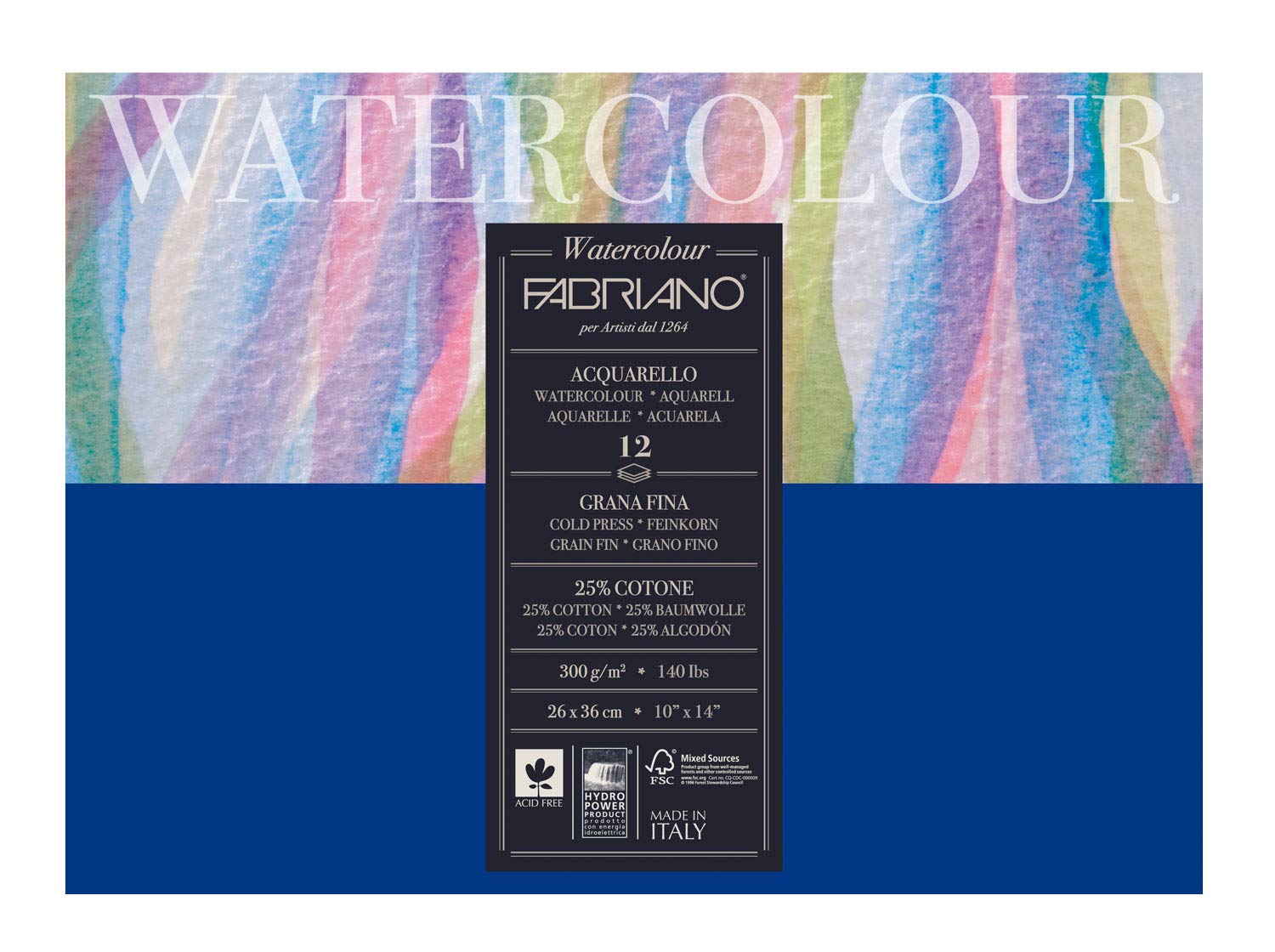 Fabriano Watercolours and all Wet Media Pad - 12 Sheets - 300gsm - Acid - Fine Grain