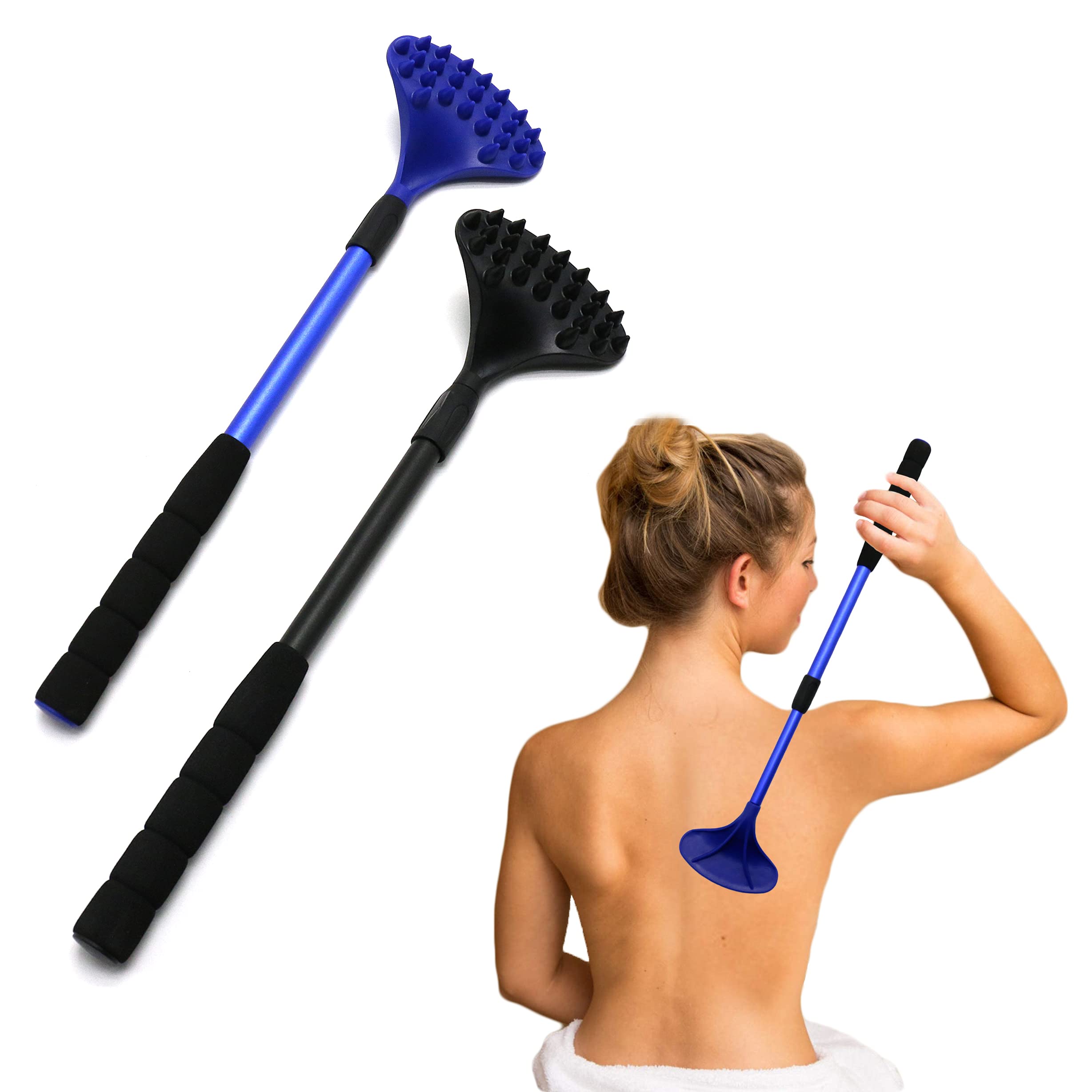 EASACE 2 Pack Back Scratcher for Women Men Extendable with Strong ABS Massage Head, 21inch Body Scratcher for Adults - Pets Compact - Retractable（Black&Blue）