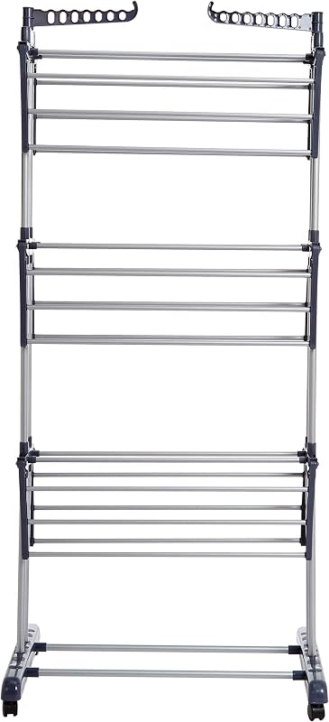 Tendedero tipo torre, para interior, con alas plegables, Plateado, 4-niveles, 126 x 64 x 173 cm (L x W x H) — foto 8 de 8