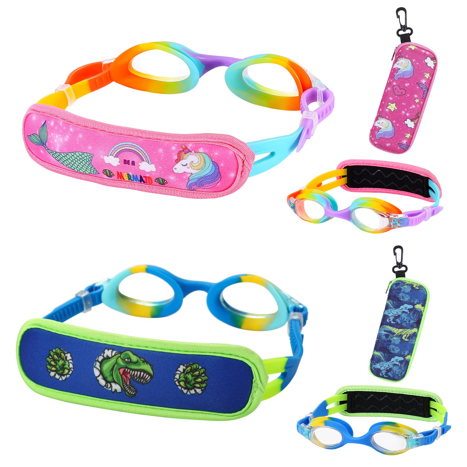 RUIGAO Kids Swim Goggles Age 2-6, Toddler Goggles No Hair Pull,Child Goggles Padded HeadBand
