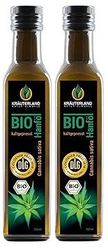 Kräuterland Bio Hanföl, Bio-zertifiziert, 500ml (2x 250ml), kaltgepresst, 100% naturrein, rein nativ, Premium Qualität, Frisc