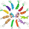 12 Pack Squeeze Toy Set，6 Fidget Peapods，2 Fidget Peanuts，2 Squeeze Caterpillars and 2 Squeeze Dinosaurs. Funny Facial Expressions Squeeze Fidget Toy.