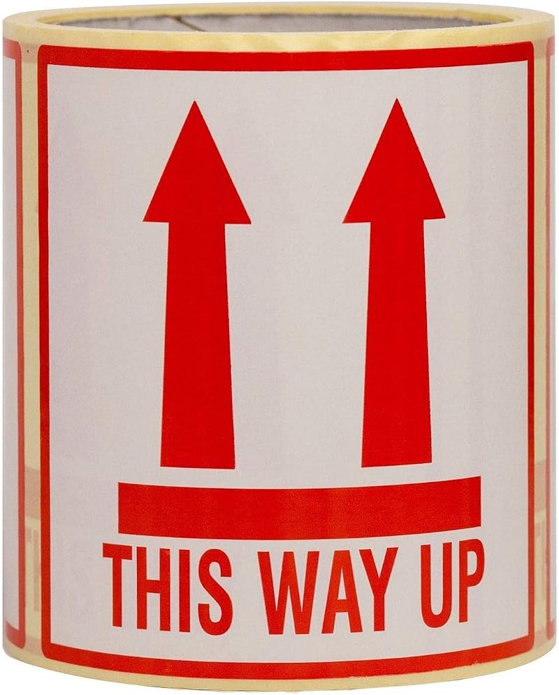 PACKAGING AND DISPOSABLES 500 x This Way Up Labels 108x78mm Stickers