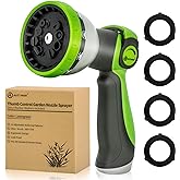 AUTOMAN Garden Hose Nozzle Sprayer - 10 Spray Patterns, Thumb Control On Off Valve, Durable Water Nozzle, Extra 4 Washers, for Watering Garden, Cleaning, Washing Car, Showering Pets Lawngreen