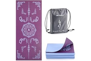 Avoalre Foldable Yoga Mat High Density 6mm/5mm Thick - Non-Slip Exercise Mat for Pilates, Eco-Friendly Large Print Fitness Mat with Carrying Bag for Women/Men Home Workout & Travel