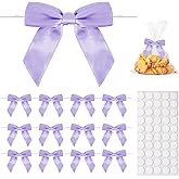 50 Pack Purple Twist Tie Bows, 3.5" Satin Ribbon Mini Purple Bows for Tying Up Packages Gifts Wrapping,Crafts Package,Bakery Candy Bags,Party Favors, Wedding, Baby Shower Decorations
