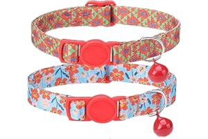 Lucarni Cat Collar,2 Pack cat Collar with Bells,cat Collar Breakaway，Adjustable Kitten Collar for boy Girl Cats(7-12 inch),Perfect Pet Supplies,Accessories (Color Flower)