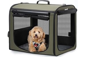 PECUTE Dog Car Carrier Light Weight, Dog Carrier for Car Easy to Assemble, Dog Car Crate Portable and Breathable, Foldable Pet Carrier for Both Indoor and Outdoor Use, Dog Travel Crate with Curtain Green