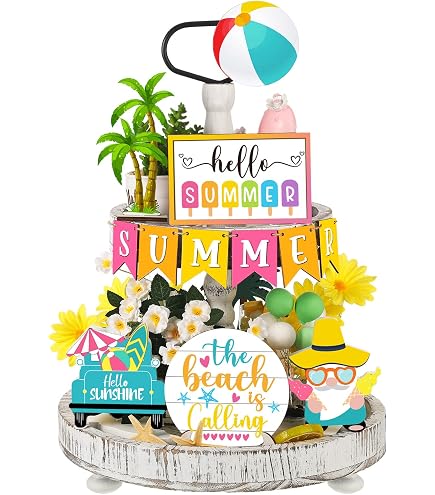 Hello Summer Wooden Box Sign 6x6 Inches - Farmhouse Desk Decor With Summer Theme