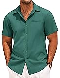 COOFANDY Men's Linen Shirt Short Sleeve Button Down