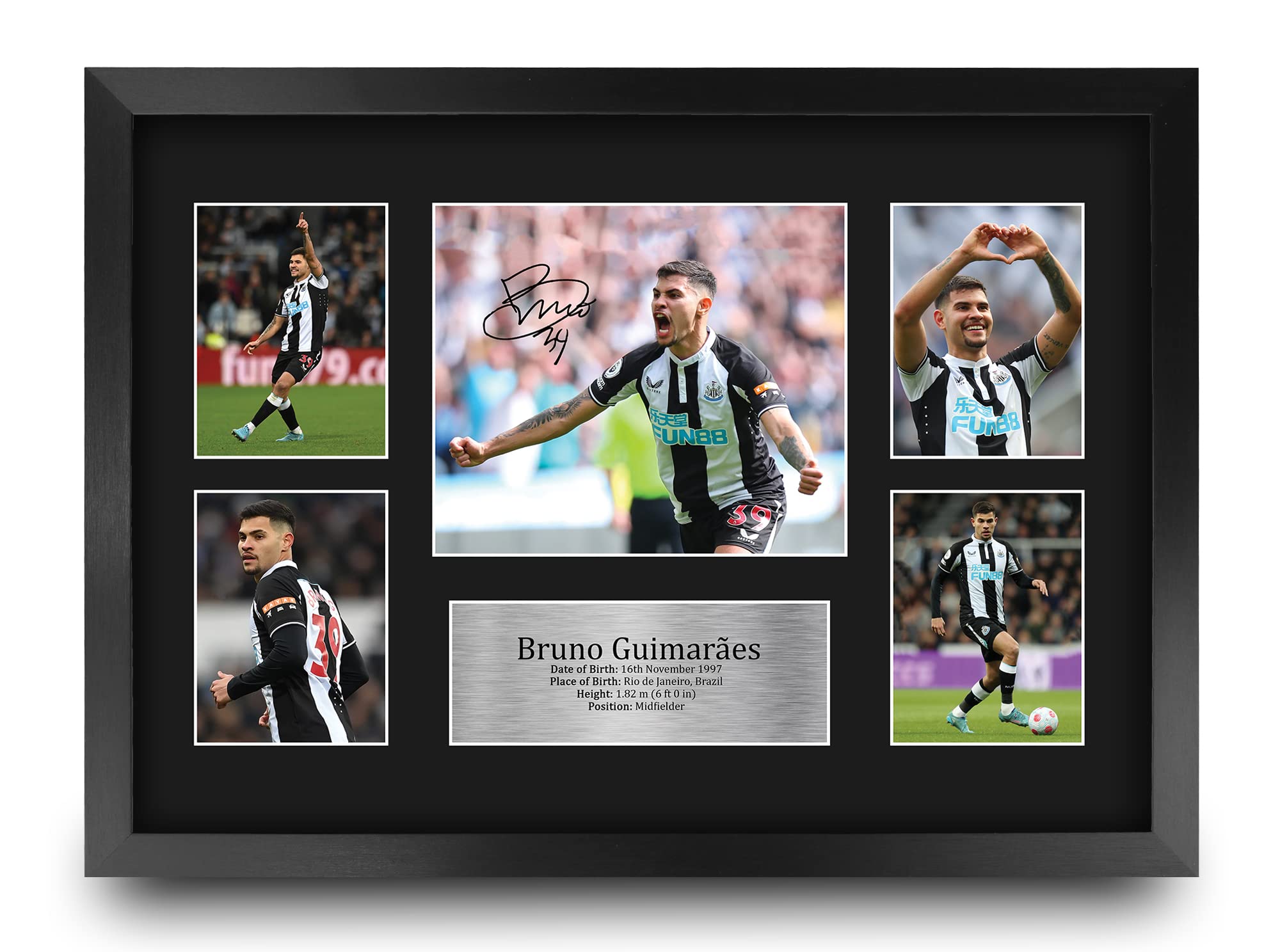 HWC Trading FR A3 Bruno Guimaraes Magpies Printed Memorabilia Signed Autograph Photograph Display for Football Fans and Supporters - A3 Framed