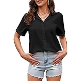 YAMANMAN Women's Button Down Shirt Work Short Sleeve Collared Blouse Classic Loose Tops Office Chiffon Blouse