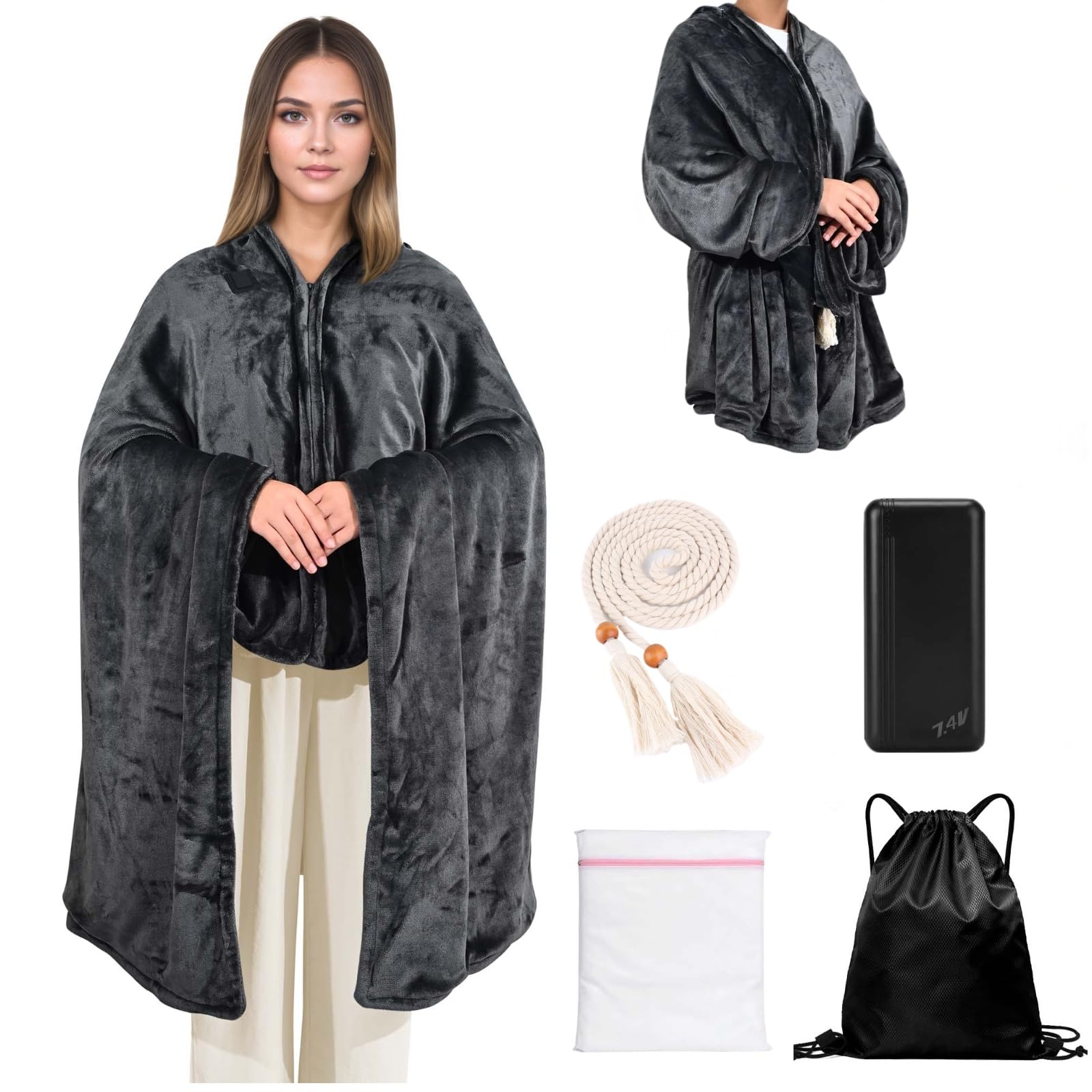 Photo 1 of Safeeze Portable Heated Blanket with 20000mAh 7.4V Power Bank, Large Size 71" × 43", 3 Heat Settings, 11 Quick Heating Zones, 1–6 Hour Timer, Includes Laundry Bag, Waist Belt, and Outdoor Backpack