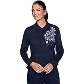 Alfred Dunner Women's Plus-Size Flower Embroidered Collard Neckline Top