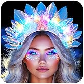 BARTOSI Light Up Mermaid Crown Headband Glow Starfish Headpiece Beach LED Hair Accessories for Women
