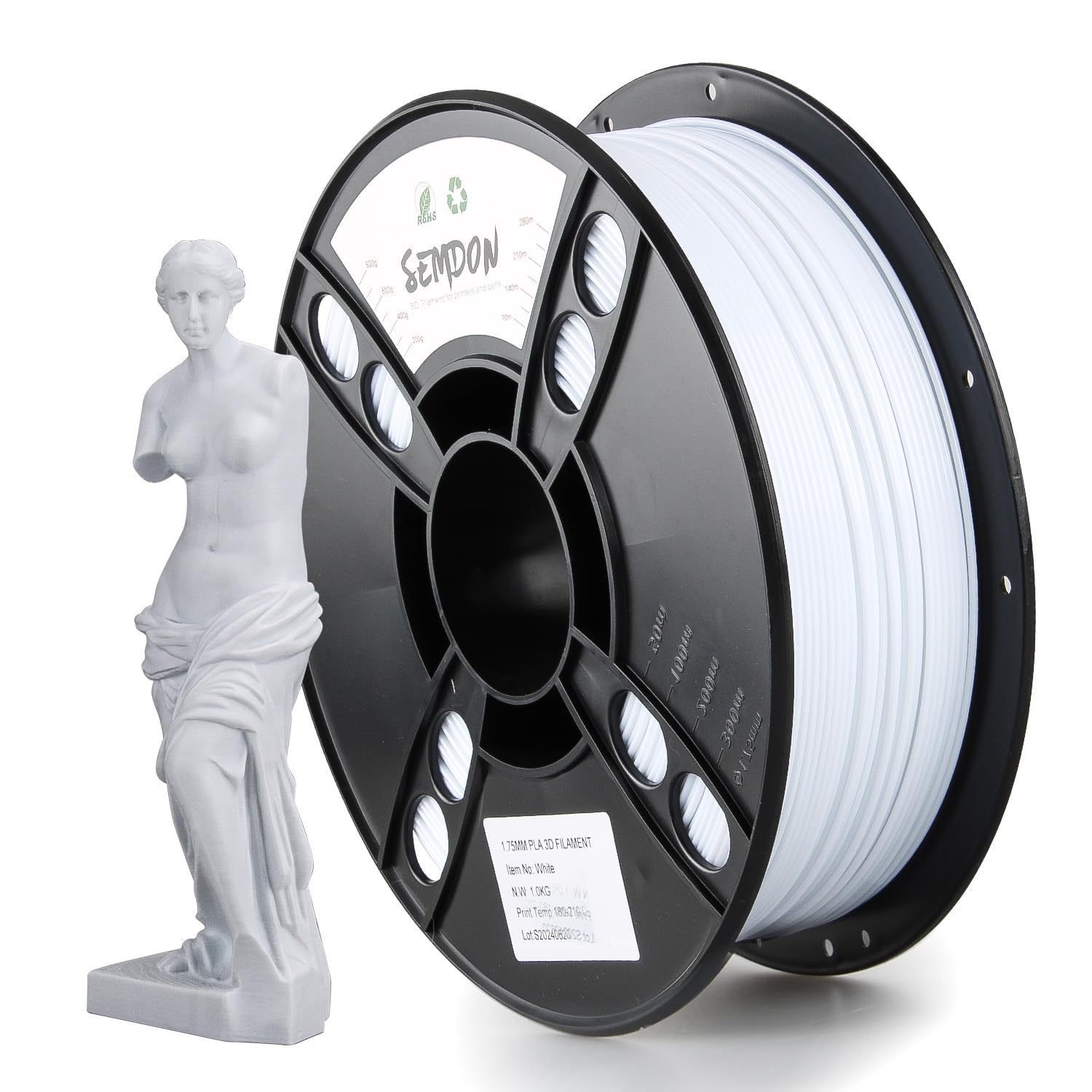 2025 New Semdon 1.75mm PLA+ White Bundle 1kg Spool, 3D Printer Filament Dimensional Accuracy of +/- 0.02mm and Fit Most FDM 3D Printer