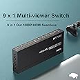 HDMI Multi-viewer Switch 9x1 HDMI Quad Multi-Viewer Seamless Switcher 9 in 1 Out 1080p HDMI Seamless IR Control 3D, 10 Viewing Modes for Security Camera, Gaming Consoles