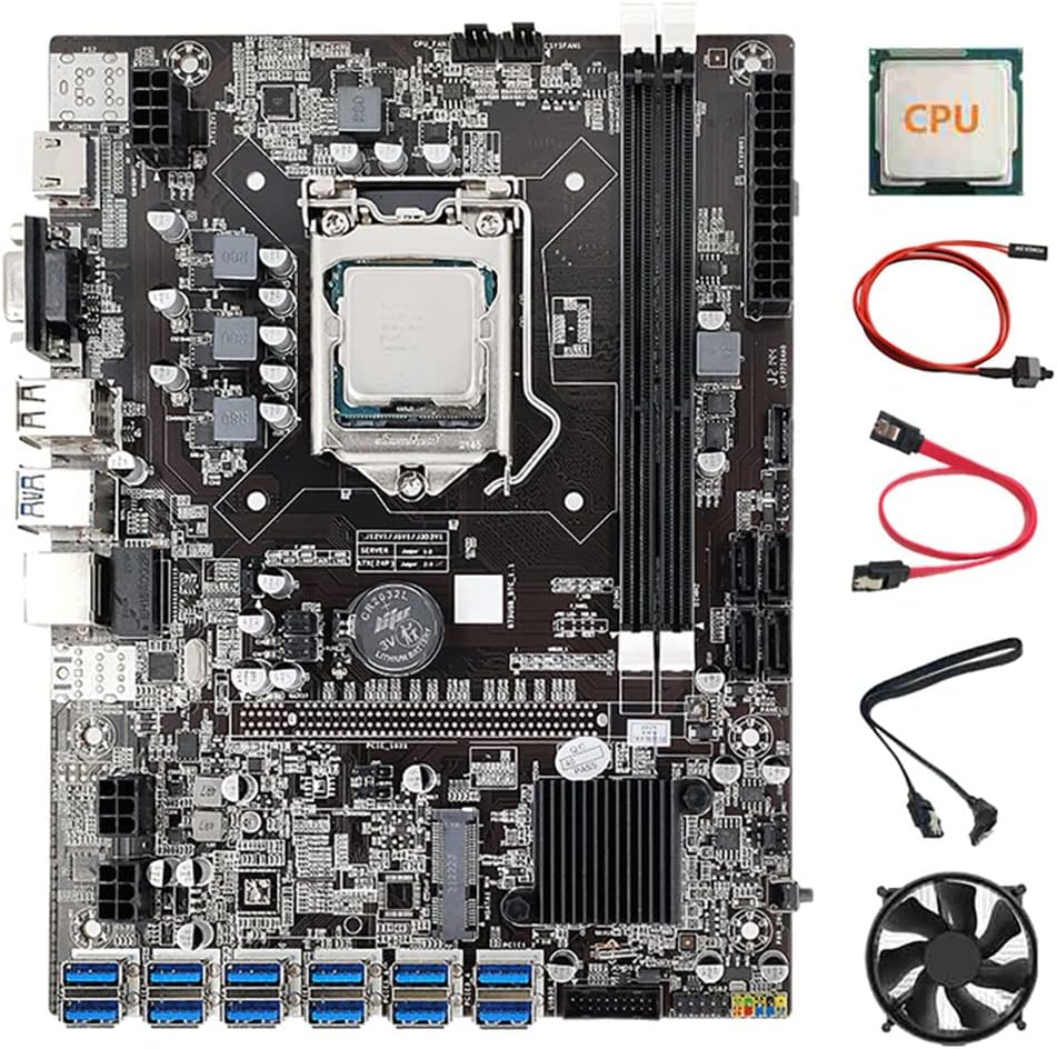 Lodokdre B75 12 GPU BTC Mining Motherboard LGA1155 DDR3 USB3.0 SATA3.0 + CPU Fan