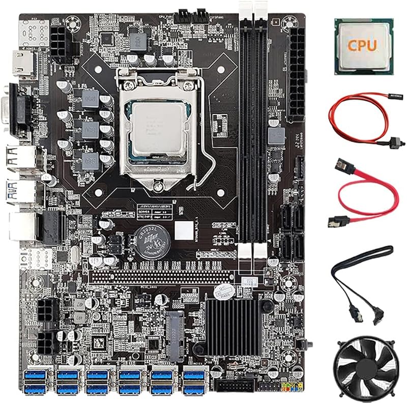 Lodokdre B75 12 GPU BTC Mining Motherboard LGA1155 DDR3 USB3.0 SATA3.0 + CPU Fan