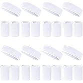 24 Pcs Neon Sweatbands Set Include 8 Pcs Sports Headband and 16 Pcs Cotton Wristbands 80s Neon Sweat Bands Bulk for Gym, Tennis, Basketball, Running, Exercise
