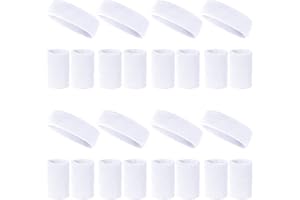 U-MOJOK 24 Pcs Neon Sweatbands Set Include 8 Pcs Sports Headband and 16 Pcs Cotton Wristbands 80s Neon Sweat Bands Bulk for Gym, Tennis, Basketball, Running, Exercise