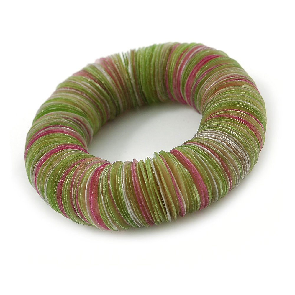 Avalaya Lime Green/Pink Shell Flex Bracelet - 17cm L