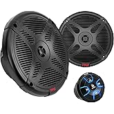 Pyle 6.5'' Dual Marine Speakers Kit - Waterproof-Rated w/Amplified Bluetooth Remote Control Receiver for Powersport Vehicles, IP65 Marine Grade Rating, 600 Watt Max Power PLMRKT8, Black