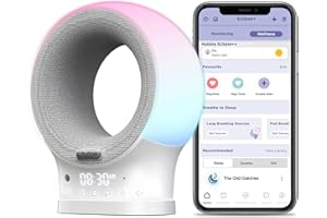 Hubble Connected - Eclipse+ - Portable Soother, Kids & Baby Audio Monitor - 7-Color Night Light & Speaker - Digital Clock, Ba