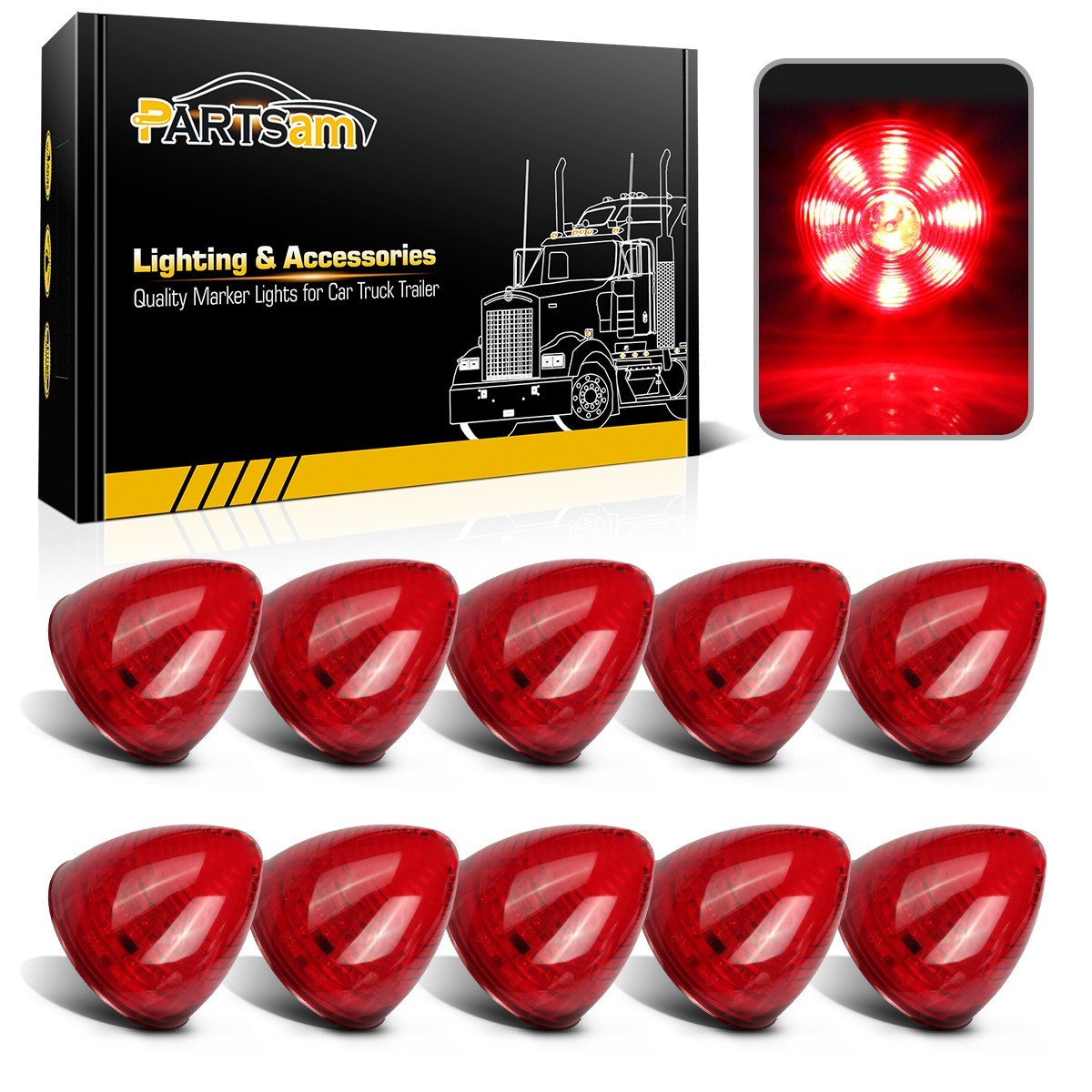 Photo 1 of *MISSING PARTS - see clerk notes*
Partsam 10Pcs 2 Inch Round Beehive Cone Led Side Marker Clearance Lights Red 9 Diodes for Trailer Trucks ATV Motorcycle Replacement for Peterbilt Kenworth Freightliner