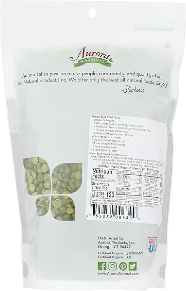 AURORA PRODUCTS ORGANIC SPLIT GREEN PEAS, 24 OZ