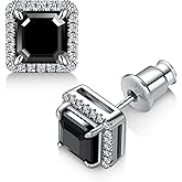 Hitlinker Silver/Black Moissanite Stud Earrings for Mens/Women 1-4CT Hypoallergenic Earrings 925 Sterling Silver Lab Created Round/Cushion Halo Stud Earrings
