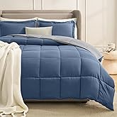 Homelike Moment Queen Comforter Set Blue, Comforters Queen Size Set Lightweight Reversible Down Alternative Bed Comforter Full Size Soft, All Season 3 Piece Sets Blue/Grey
