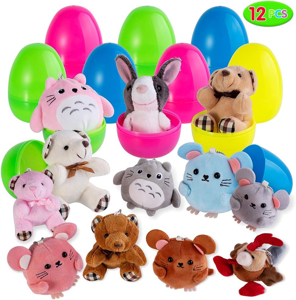 Easter Eggs Filled with Plush Animal Toys (12 Pcs), Cartoon