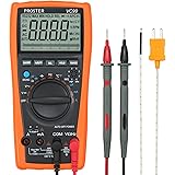 Proster Auto-Ranging Digital Multimeter 6000 Counts and 2000uF Digital Multimeters Meter Amp Ohm Volt Meter Multi Tester with Capacitance Test and Temperature Measurement