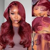 Zalvian Burgundy HD Lace Front Wigs Human Hair 13x6 Body Wave Lace Front Wig 22 Inch 180% Density Pre Plucked HD 99J Wig Natu
