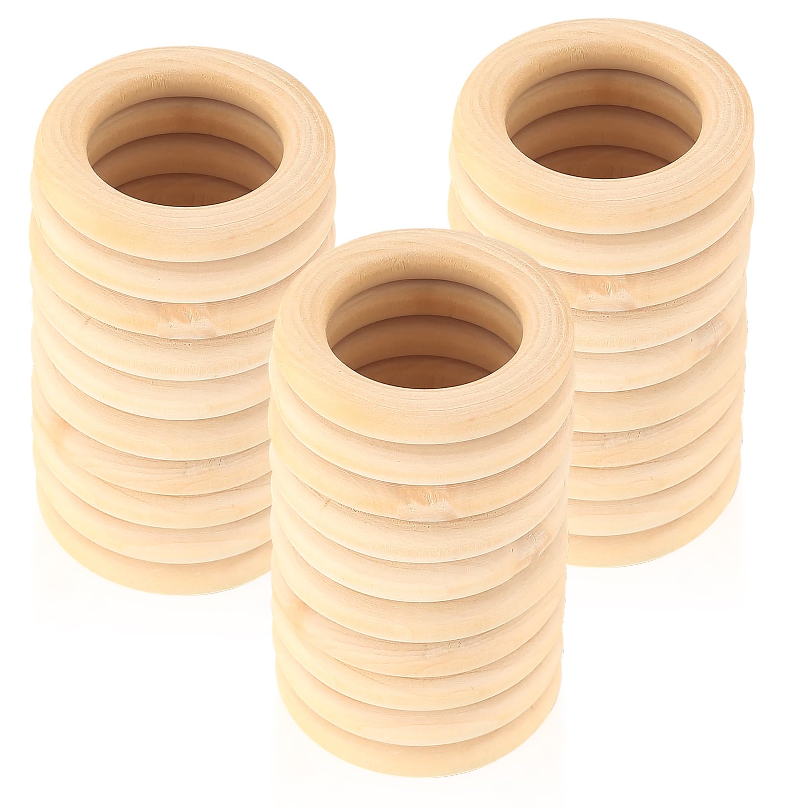 TOOINKCV 30 Pcs 60mm Wooden Rings for Crafts, Natural Unfinished Wood Rings, Natural Wooden Teething Loops Ring for DIY Craft Jewelry Making Pendant Connectors (Φ60mm)